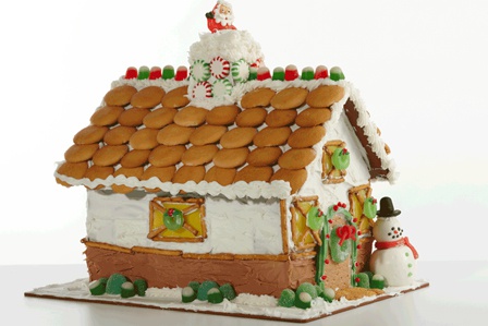 The wafers make this Christmas gingerbread house. Santa and Frosty will be proud!