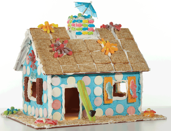Take your gingerbread house on vacation and make a beach house